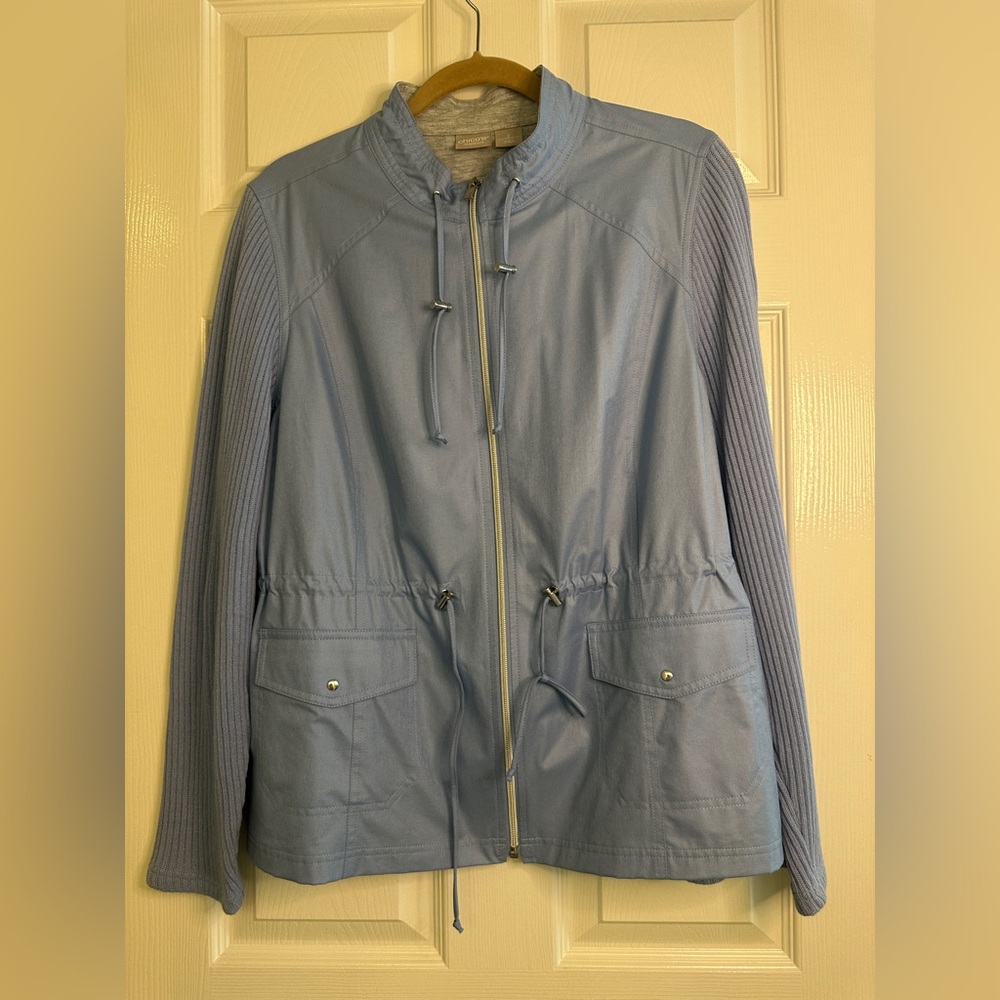 Chico's Sky Blue Mixed Media Zip Up Casual Everyday Jacket